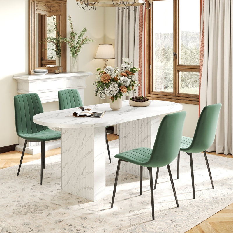 Oval Dining Table Set With 4-6 Matching Chairs For Dining Room, 5 Pieces: Table, 4 Chairs, Green