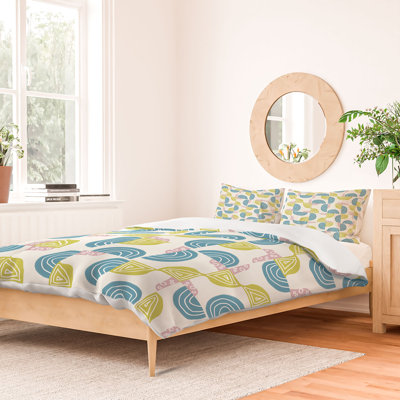 Housse de couette en coton bleu / rose / vert Mirimo
