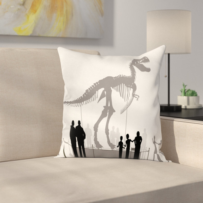 Dinosaur Museum Silhouette Polyester Square Throw Pillow