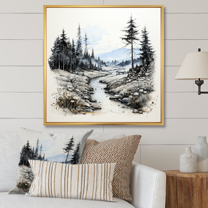 Faune sauvage, fleurs d'hiver I sur toile, Cadre flottant doré, H 30 po x l 30 po x P 1 po