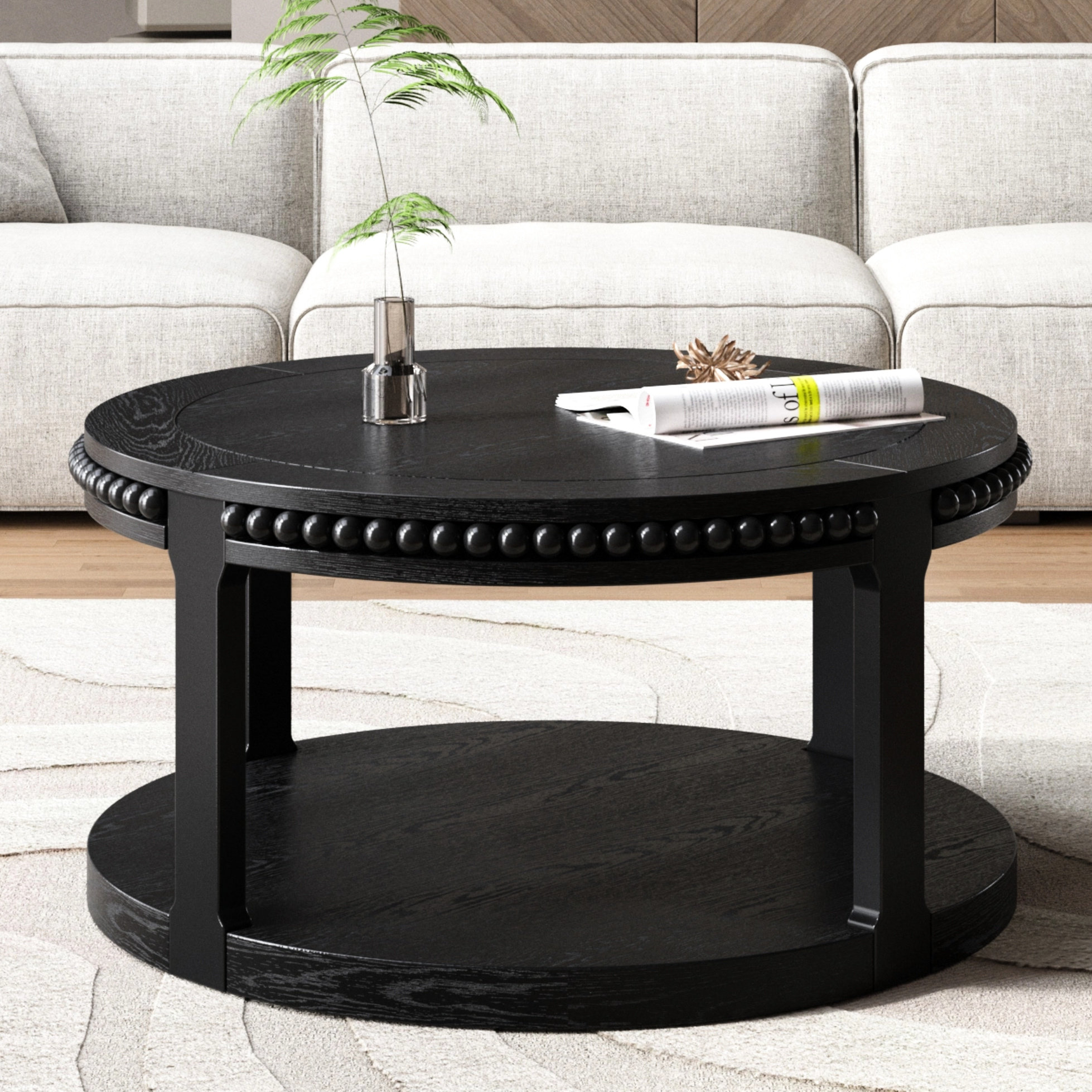 Latitude Run® Round Solid Wood Coffee Table With 2 - Tier Storage ...