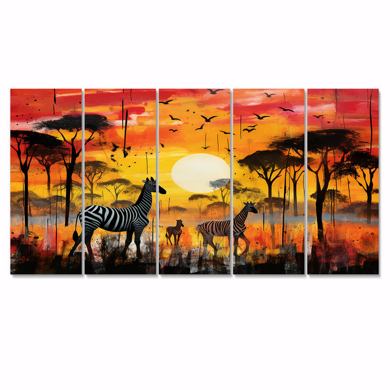 Maritha - Décoration murale animal zèbre 5 pièces, H 28 po x l 60 po