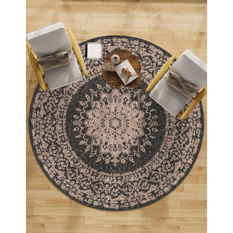 Tapis de couloir contemporain de couleur noire Hintz, Rond 3 pi 1 po