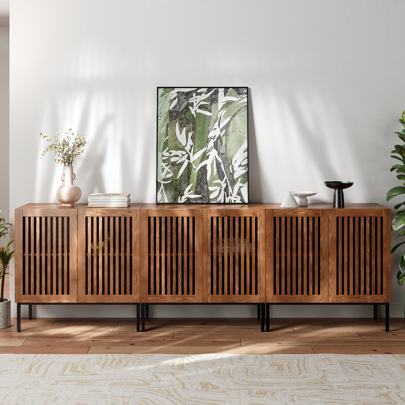 Modern Buffet 90 Inch, 3 In 1 Entertainment Centre Tv Console With Storage Cabinets And Metal Base, Brown