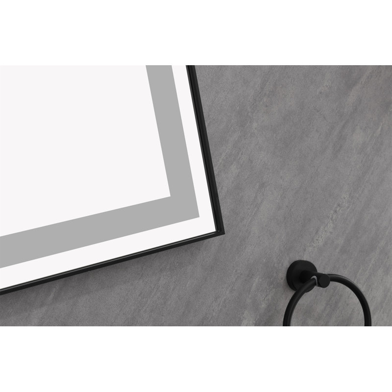 Miroir de salle de bain DEL, Noir mat, 72 po x 36 po