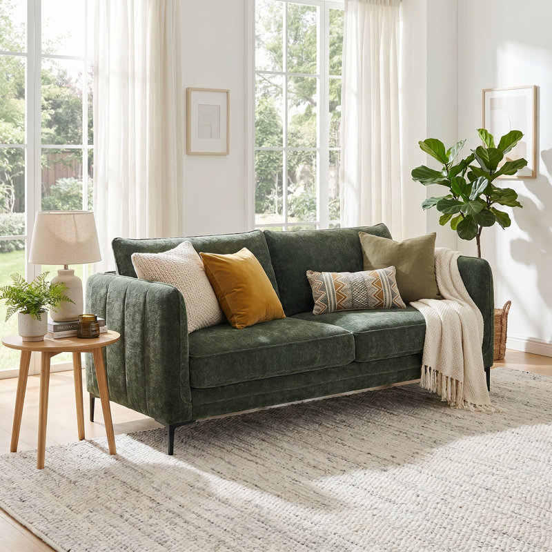 Canapé moderne 80 po à 3 places avec pieds en métal, canapé en chenille confortable pour le salon, un appartement, un siège moelleux mi-doux, structure en bois massif, capacité robuste de 700 lb