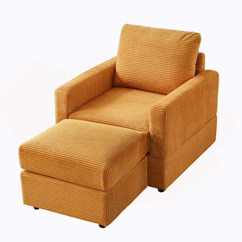 Versatile Comfy Chaise Lounge with Ottoman for Living Room, Enhancing Relaxation, Yellow Corduroy