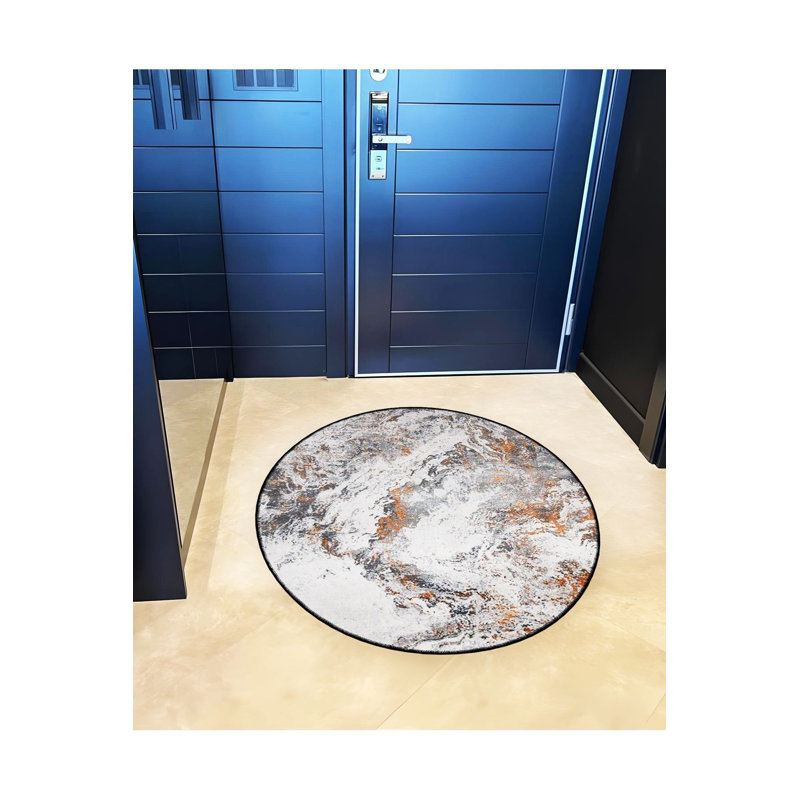 Tapis décoratif rond rond gris et orange, Sous-tapis rond 3 pi 11 po inclus