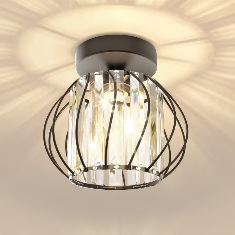 Petit lustre semi-encastré en cristal pour salon de chambre à coucher, Noir mat, H 7 po x l 7 po x P 7 po