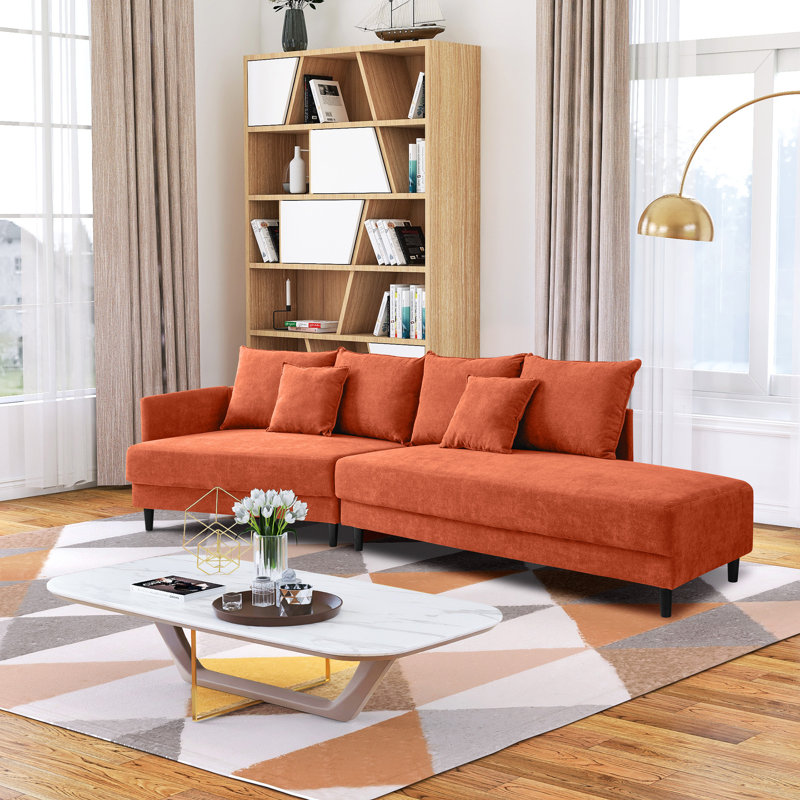 Canapé modulaire incurvé à accoudoirs large avec accoudoirs 122 po Daizjah, Mélange de polyester orange