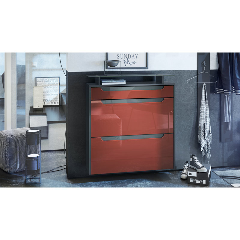 Afjol 16 Pair Shoe Storage Cabinet, Bordeaux/Dark Grey