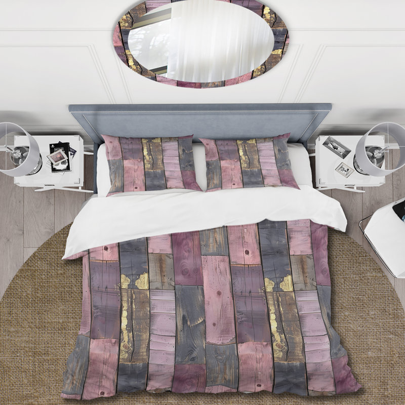 Ensemble de housse de couette Blush, rose, mauve et doré, Housse de couette simple + 2 taies décoratives st