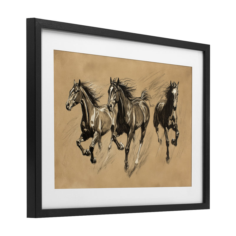 «Runing Free Horse Trio», impression sous verre encadrée, design par Petal Prints Design, H 14 po x l 20 po