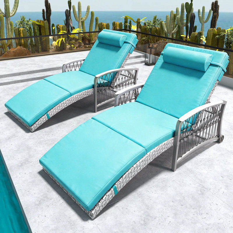 Ensemble de 2 chaises longues d'extérieur, Gris, Bleu