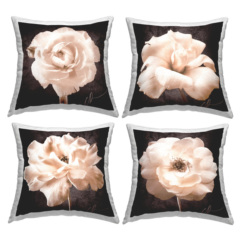 Ensemble de 4 coussins d'extérieur à imprimé fleurs foncées par Christine Zalewski