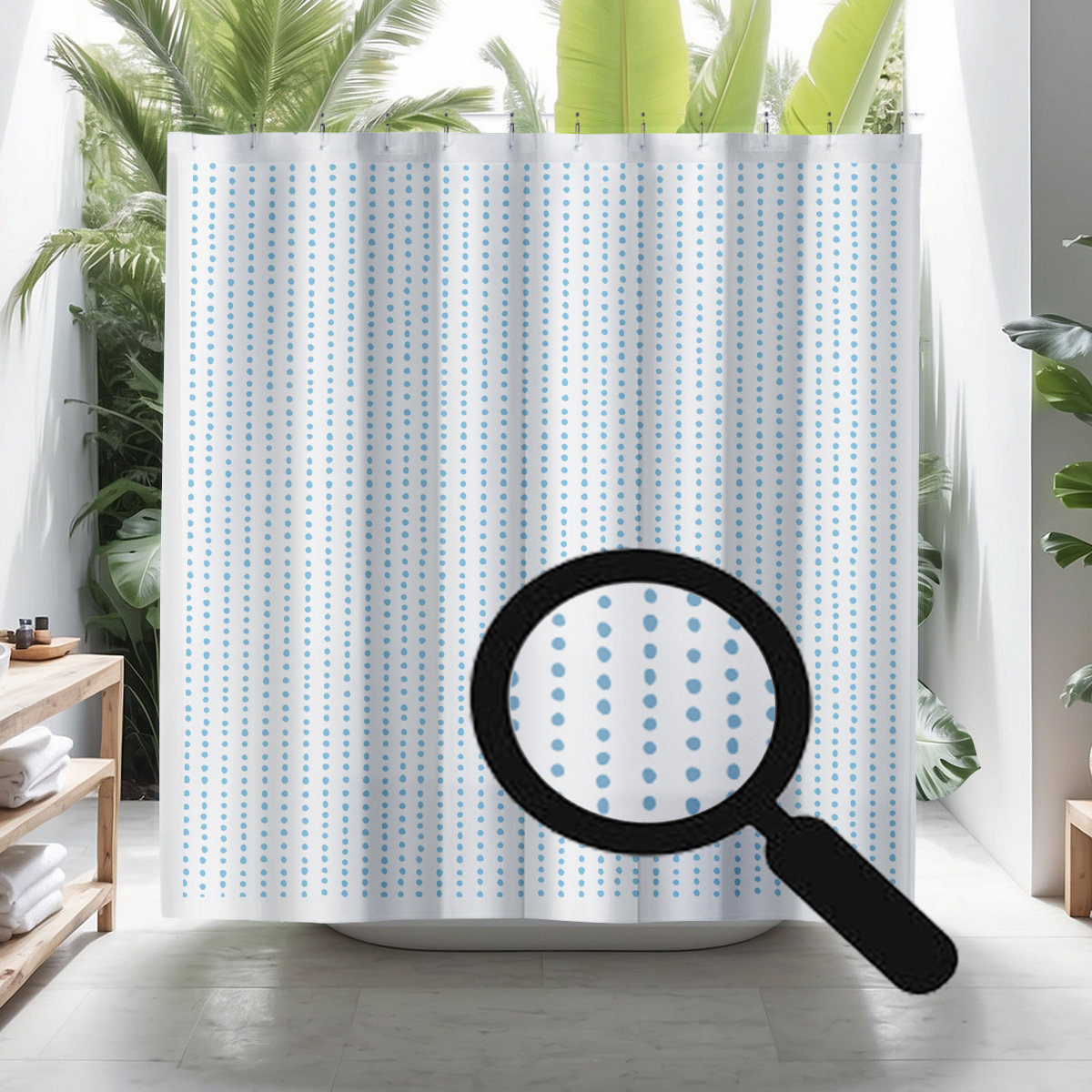 Thora Dots Mid-Century Shower Curtain, Blue