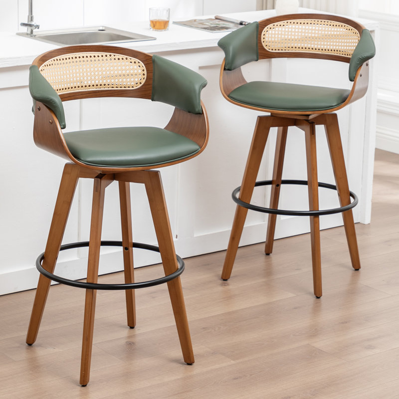 Swivel Upholstered Counter Stool, Bar Stool (29.52" Seat Height), Green