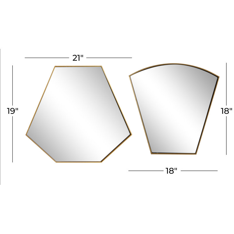 Gold Geometric Wood and Metal Wall Mirror Set, 18" and 19"