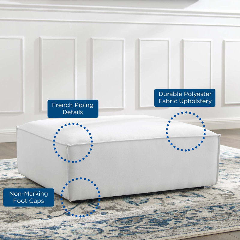 White Polyester Upholstered Round Ottoman