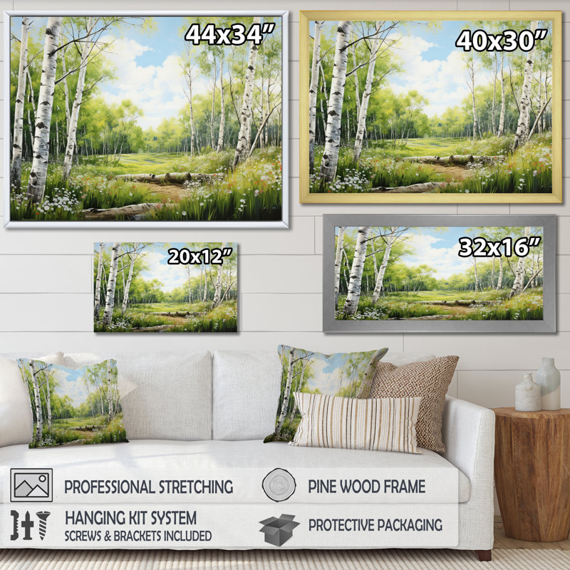 «Birch Woods Spring Awakening IV», reproduction sur toile, Cadre photo noir, H 34 po x l 44 po x P 1,5 po