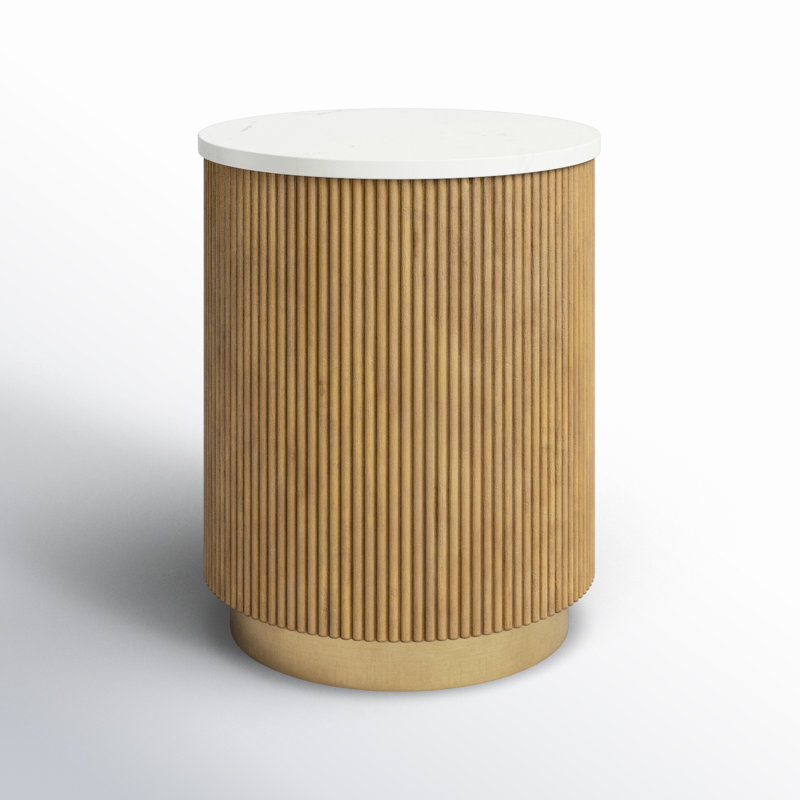 Rylee Modern End Table, White Top / Wood/Gold Base