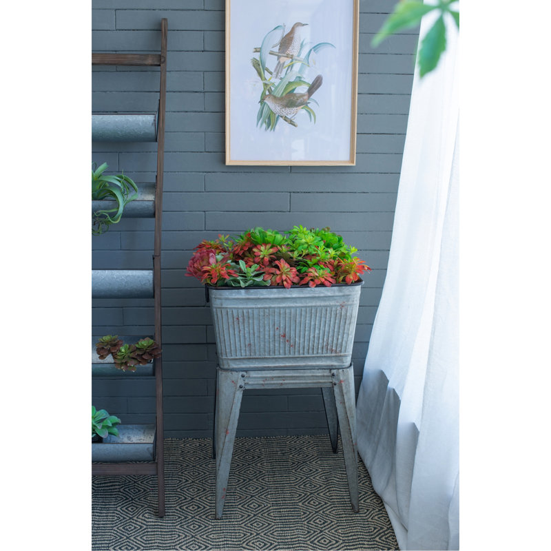 Support pour baignoire 20,5X20,5X21 pouces en fer galvanisé pour planter et recevoir un décor de style rustique avec des détails de rivet