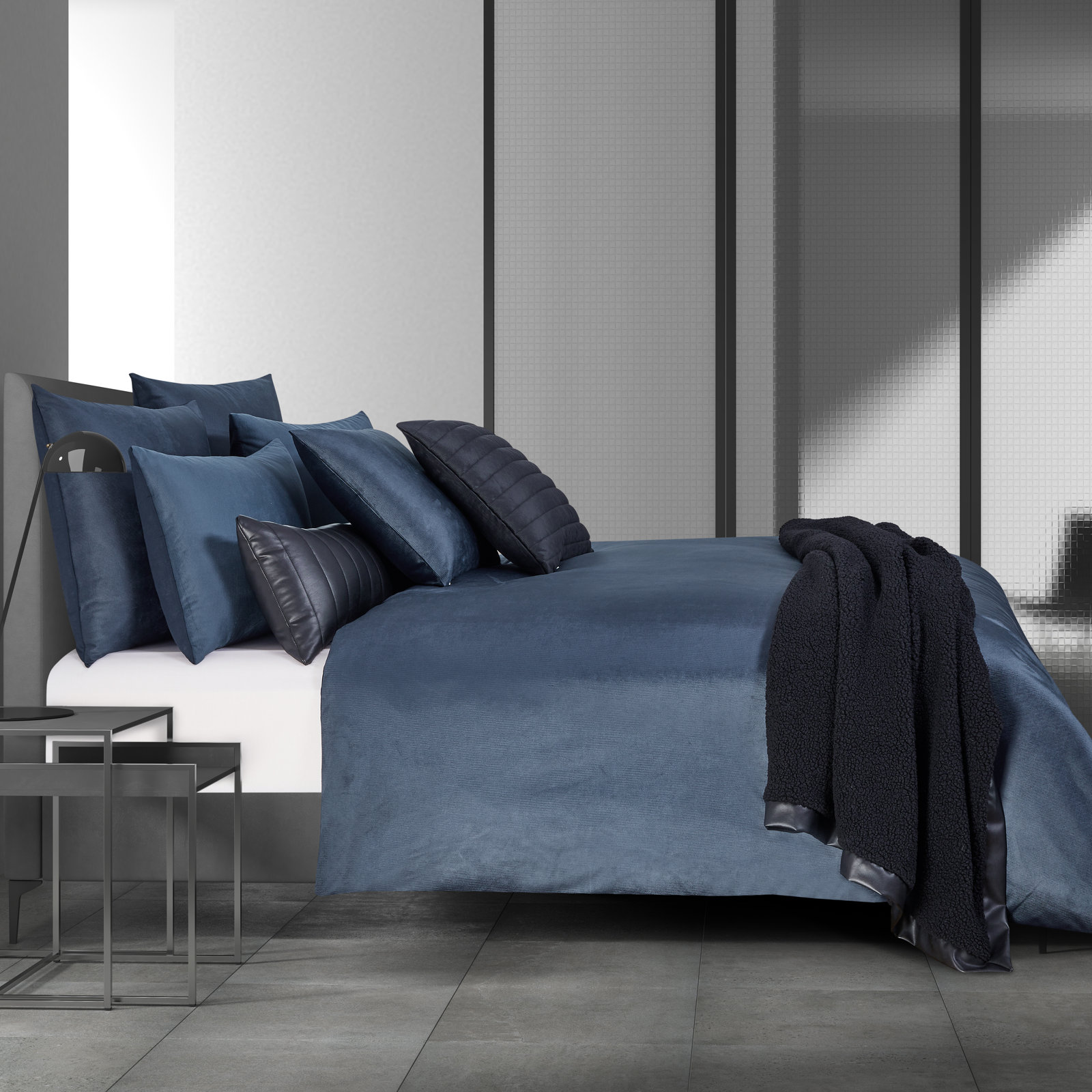 Cotton Duvet Cover Set, King Duvet Cover + 2 King Shams, Navy