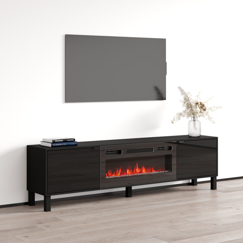 Debi 70.9'' W Storage Credenza with Electric Fireplace Included, Black