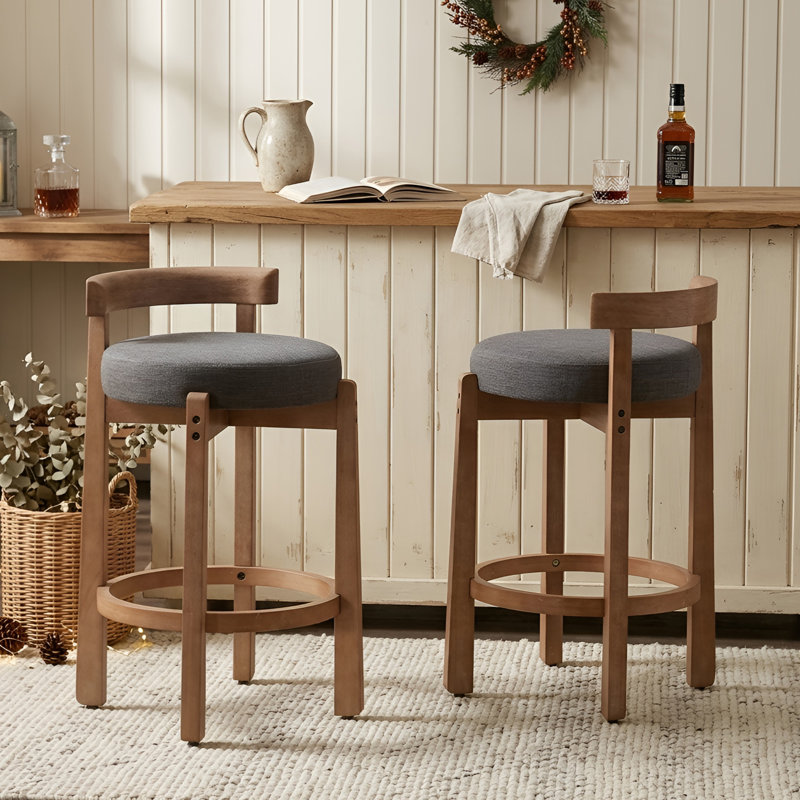 Tabourets de bar de 26,5 po Clayt, Siège gris / cadre brun, 2