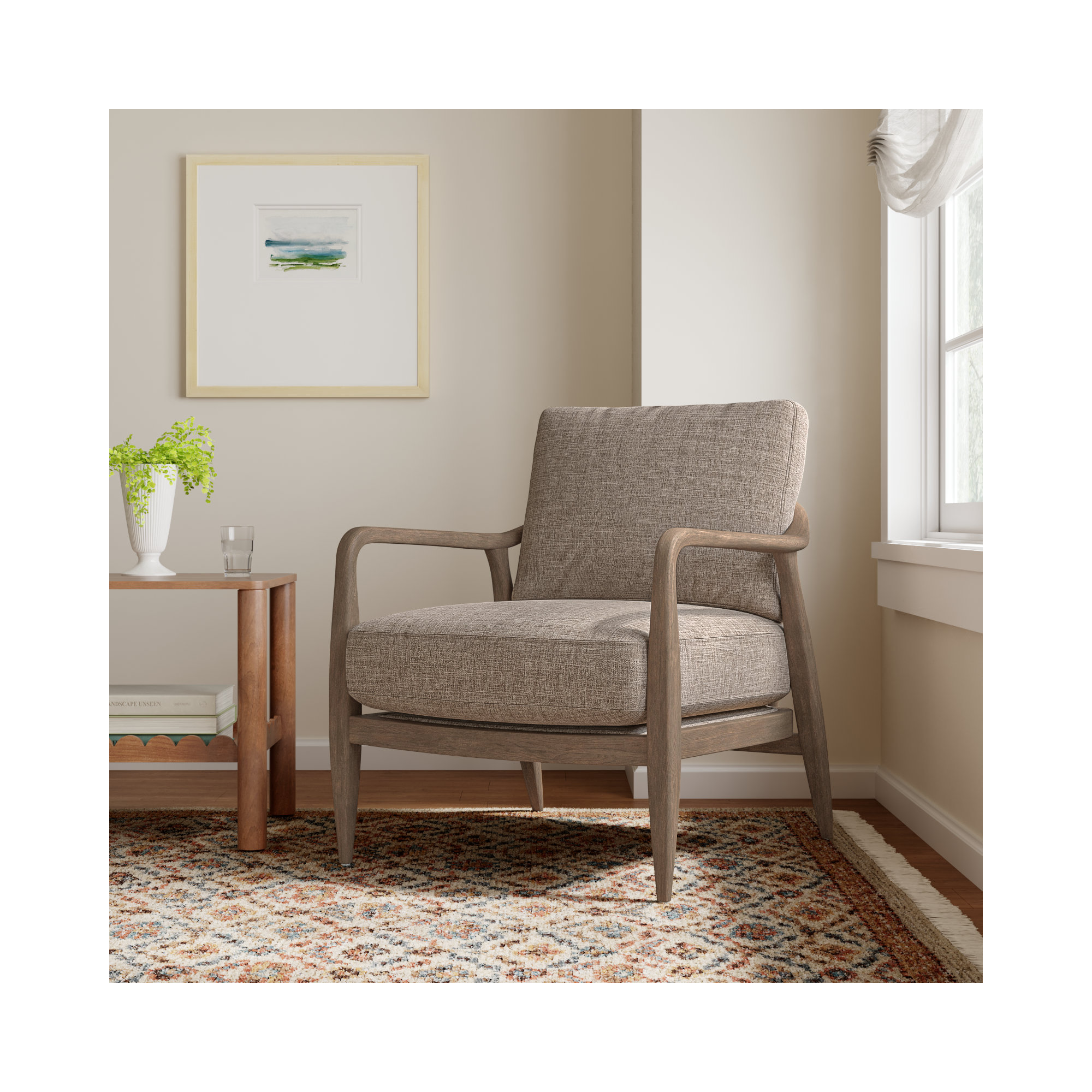 Sefarina Upholstered Armchair, Grayish Brown Polyester