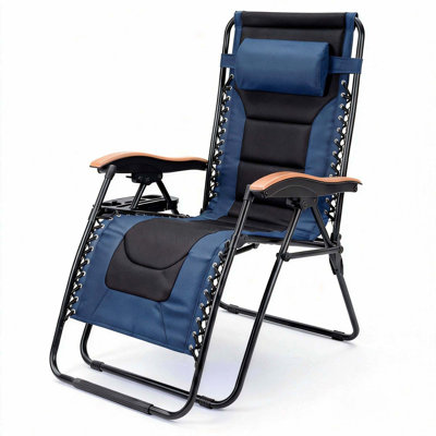 Oversized Padded Zero Gravity Chair, Foldable Patio Recliner, 30" Wide Seat Anti Gravity Lounger With Cup Holder, Support 400 Lbs (blue)