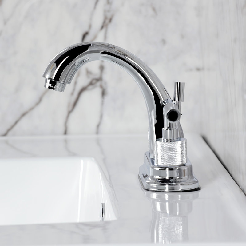 Kingston Brass Convergent Two-Handle 3-Hole Deck Mount 4" Centerset Bathroom Faucet With Knurled Handle And Brass Pop-Up Drain