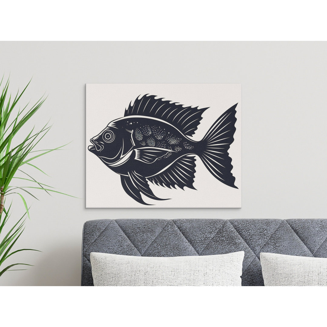 Modern Navy Blue Fish Canvas Art