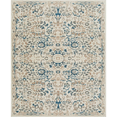 Tapis intérieur / extérieur en laine beige / bleu Stefani