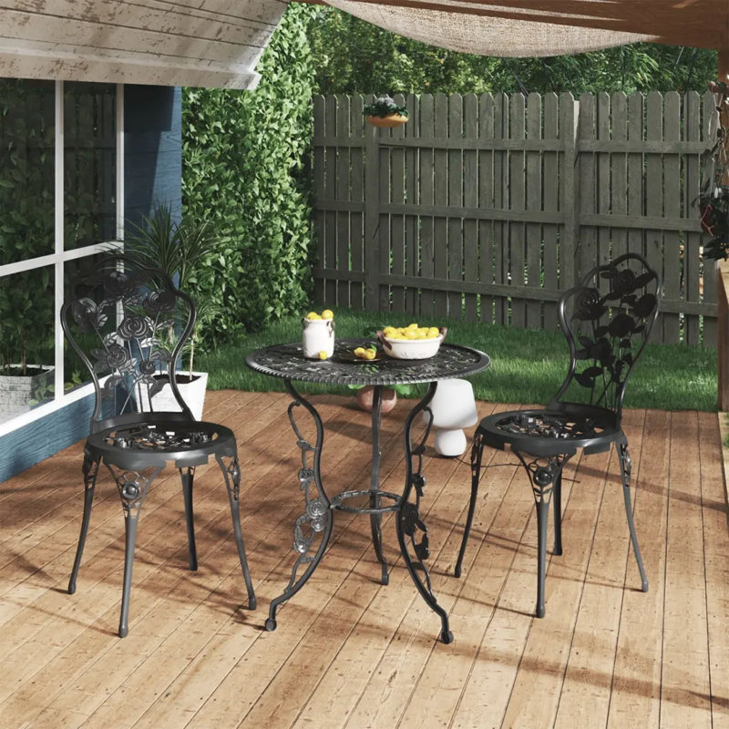 Barreto 3 Piece Bistro Set Cast Aluminium, Black