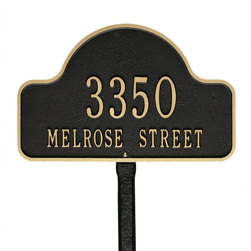 Lexy 2-Line Lawn Address Sign, Black/Gold, Yes