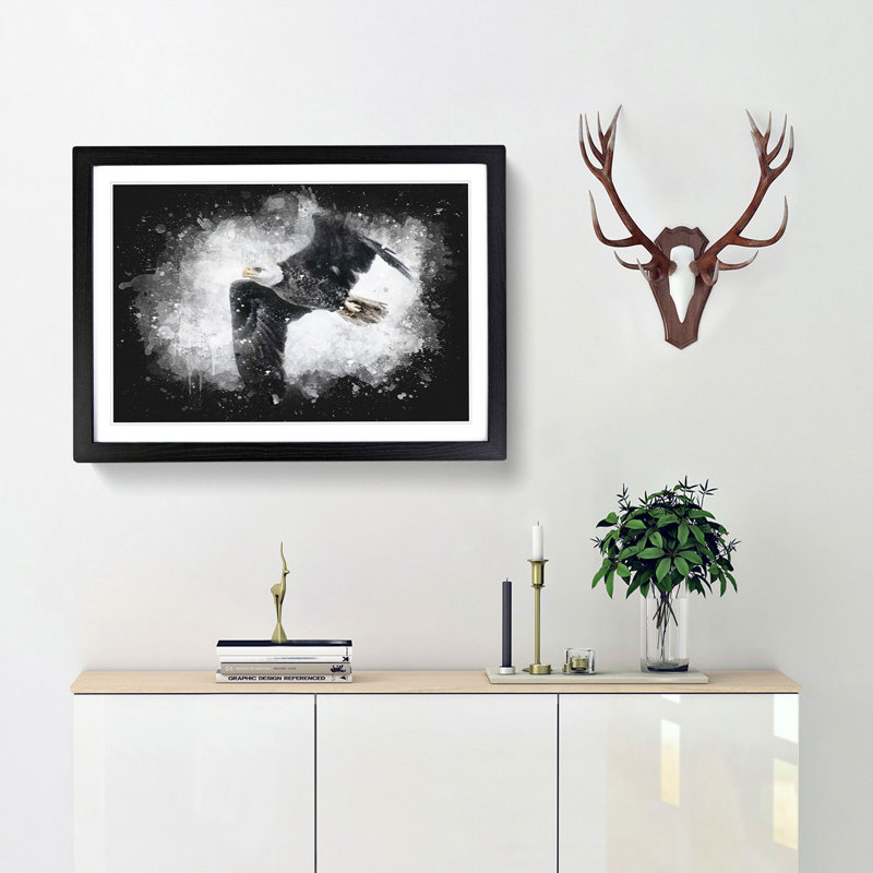 Bald Eagle High In The Sky - Single Picture Frame Print on MDF, Black Framed, 33cm H x 45cm W x 2cm D