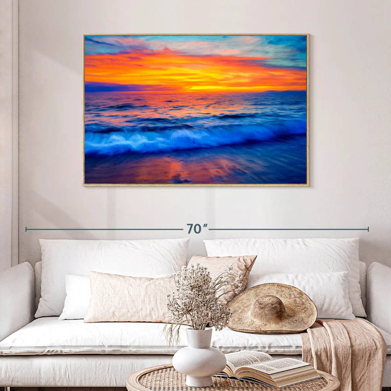 Coucher de soleil hypnotique, Cadre flottant en bois naturel, 46 po x 31 po
