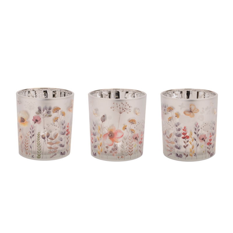 Frosted Wildflower Print Votive Holder