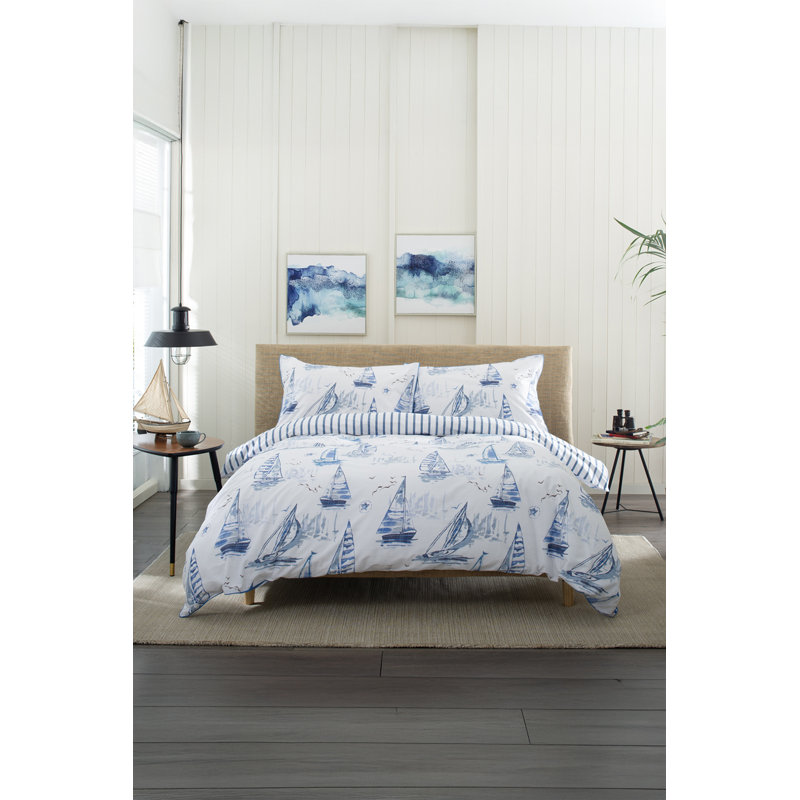 Solent Maritime Print 100% Cotton Duvet Cover Set Cotton Duvet Cover Set Set, Double