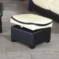 Baron 60cm Wide Genuine Leather Square Striped Cube Ottoman, Black and Off White