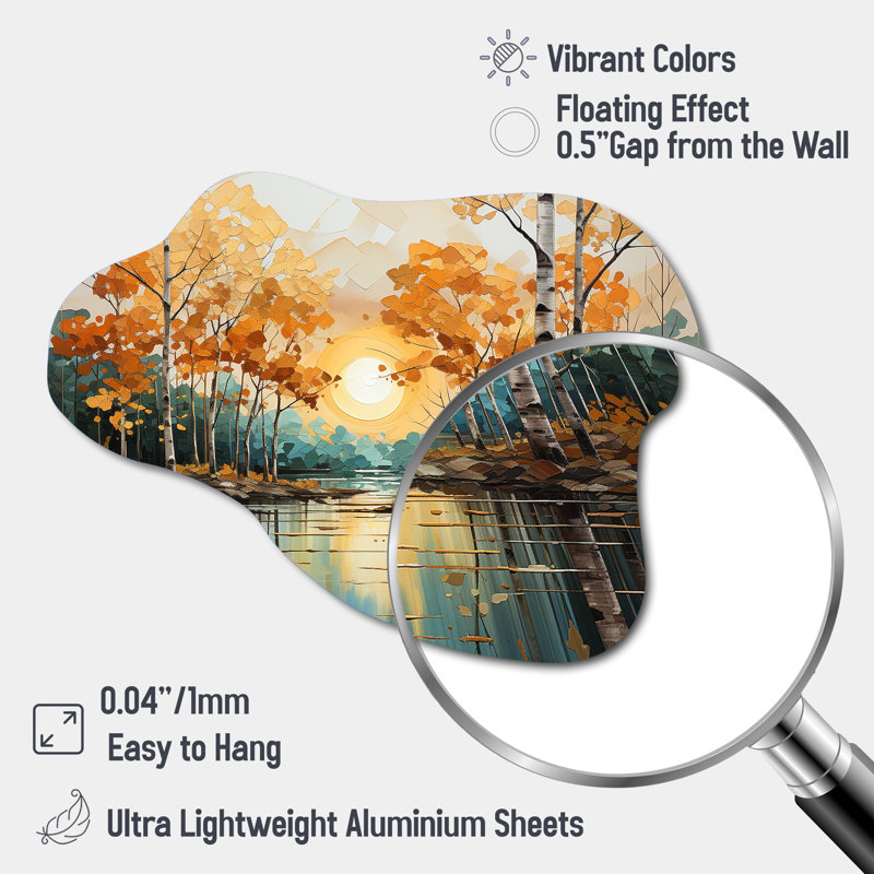 Décoration murale irrégulière en métal Birch Woods Golden Reflections II, H 27 po x l 35 po