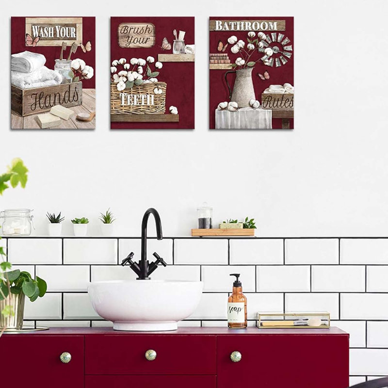 3 Piece Wrapped Canvas Wall Art, Red