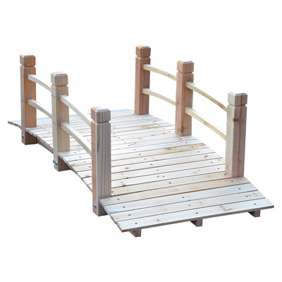 Pont de jardin en bois de sapin naturel, 152 x 67 x 48 cm, avec un côté attrayant. Ce pont en bois de 152 x 67 x 48 cm ajoute une touche de charme.