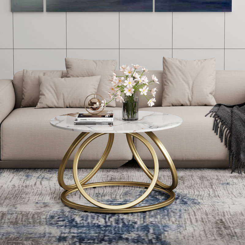Pedestal Coffee Table, Calacatta Gold, Gold