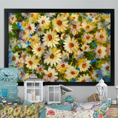 «Camomille White Wildflowers Blue II», reproduction sur toile flottante