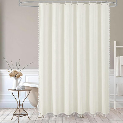 Rideau de douche Boho Farmhouse avec pampille, tissu de coton extra long en lin, épais et infroissable, décor de salle de bain rustique