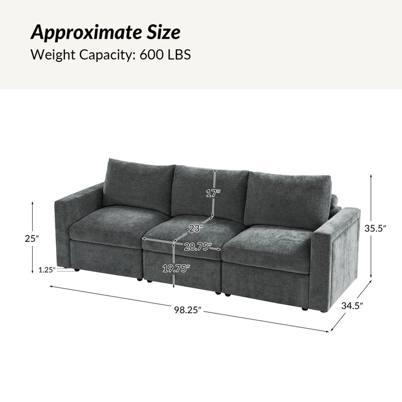 Canapé modulaire de rangement 3 pièces avec accoudoirs multifonctionnels Doulyn, Gris