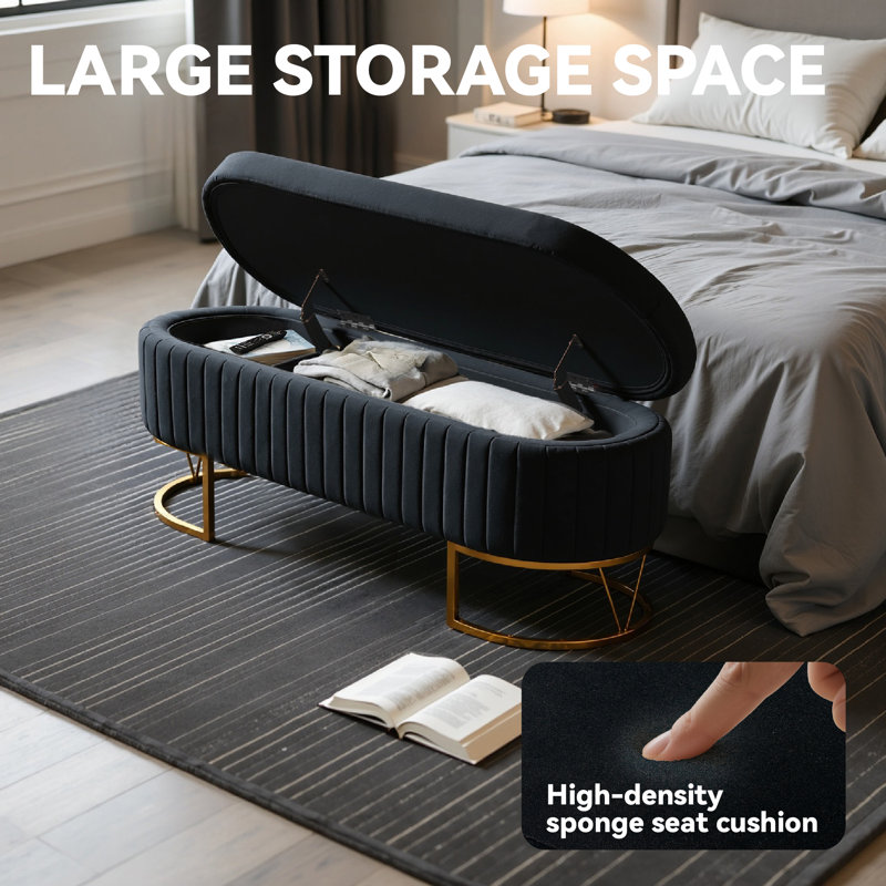 Kathlin  Upholstered Flip Top Storage bench, Black