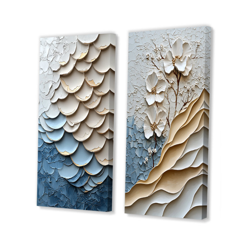 Ensemble de 2 pièces d'art mural blanc et bleu, H 40 po x l 40 po, Ne s’applique pas, Toile tendue sur cadre